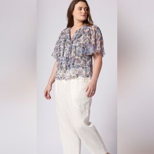 100% SILK Ruffle Cottagecore Feminine Floral Blouse